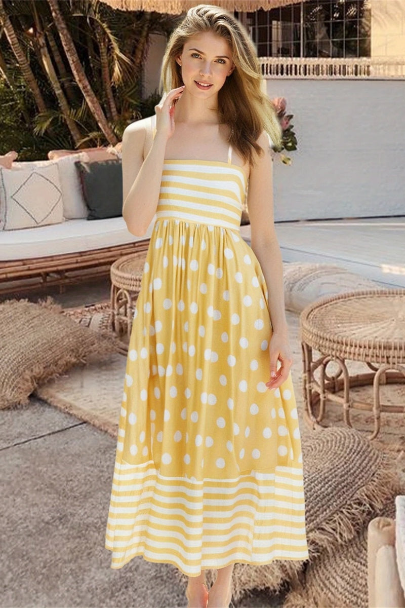 Camisole-Midikleid mit Polka Dots und quadratischem Ausschnitt