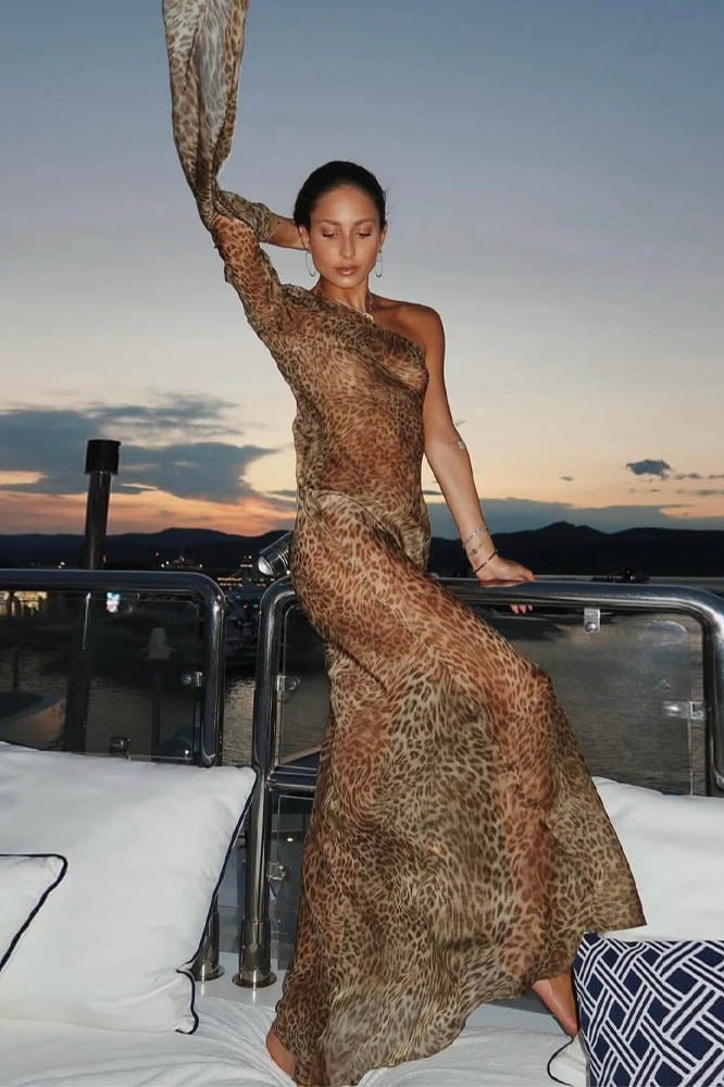 Leopard Mirage One-Shoulder-Kleid
