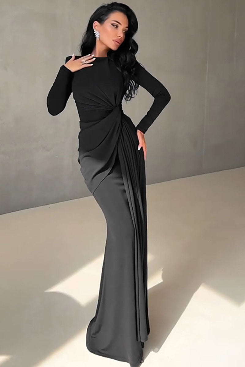Europäisch inspiriertes Maxi-Abendkleid mit Rundhalsausschnitt