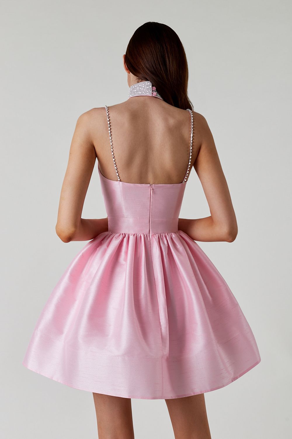 Minivestido fruncido de cintura alta y esponjoso