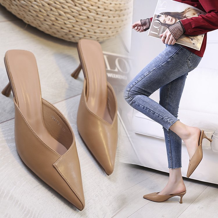 Women's Shoes Summer Pointed Toe Baotou Half Drag Women's Stiletto High Heel Set Foot Fashion Sandals And Slippers Women