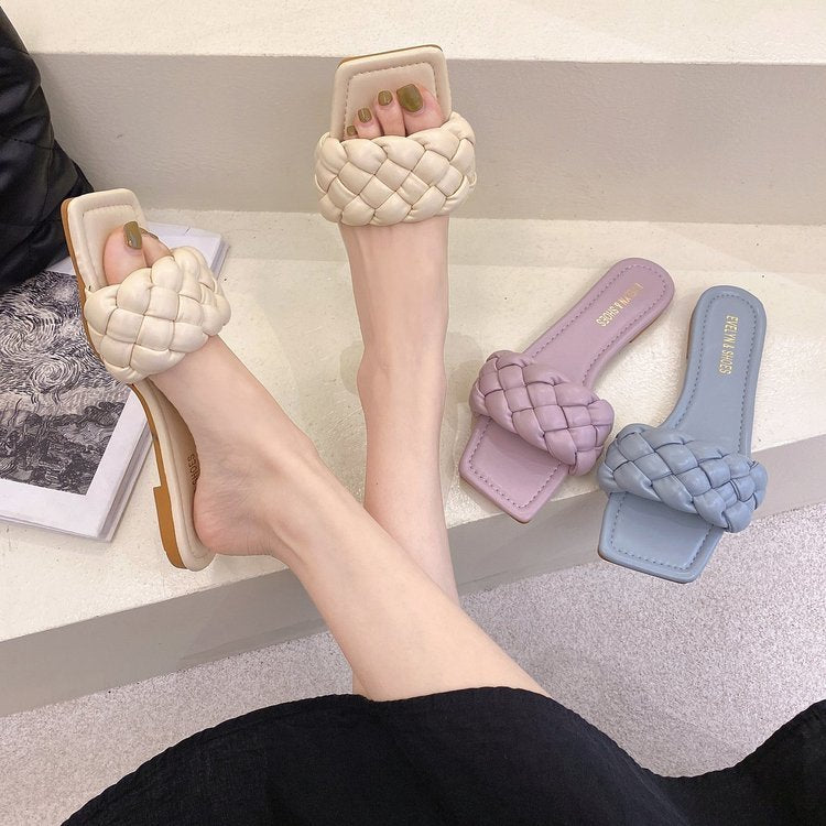 Woven Sandals And Slippers For Outer Wear Flat-Bottomed Candy Color Slippers Women