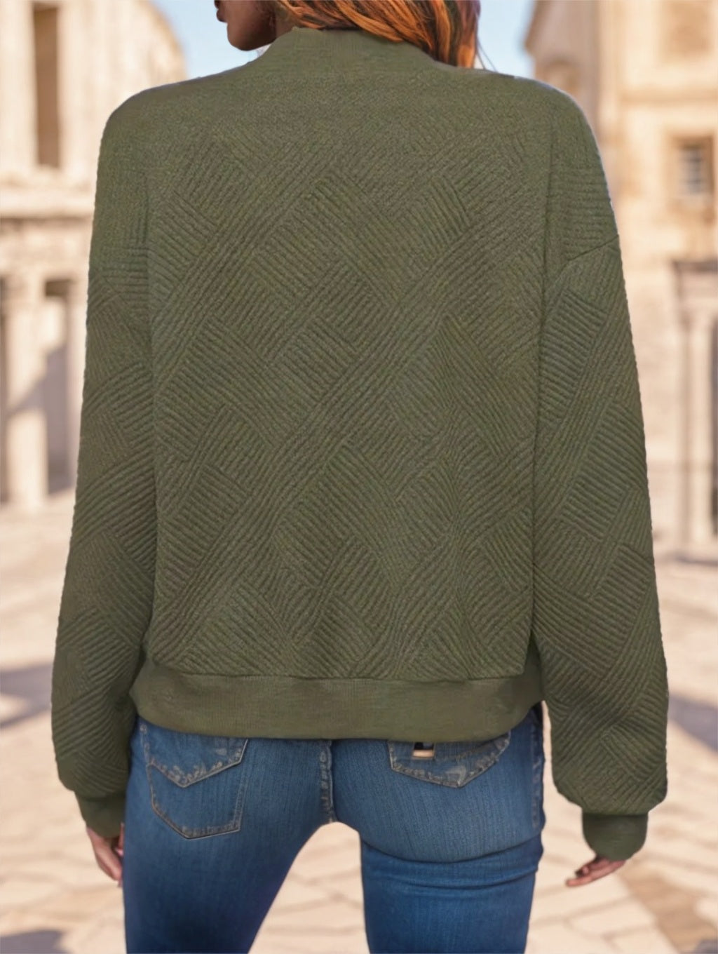 Women's Casual Solid Green Zip-Up Jacket