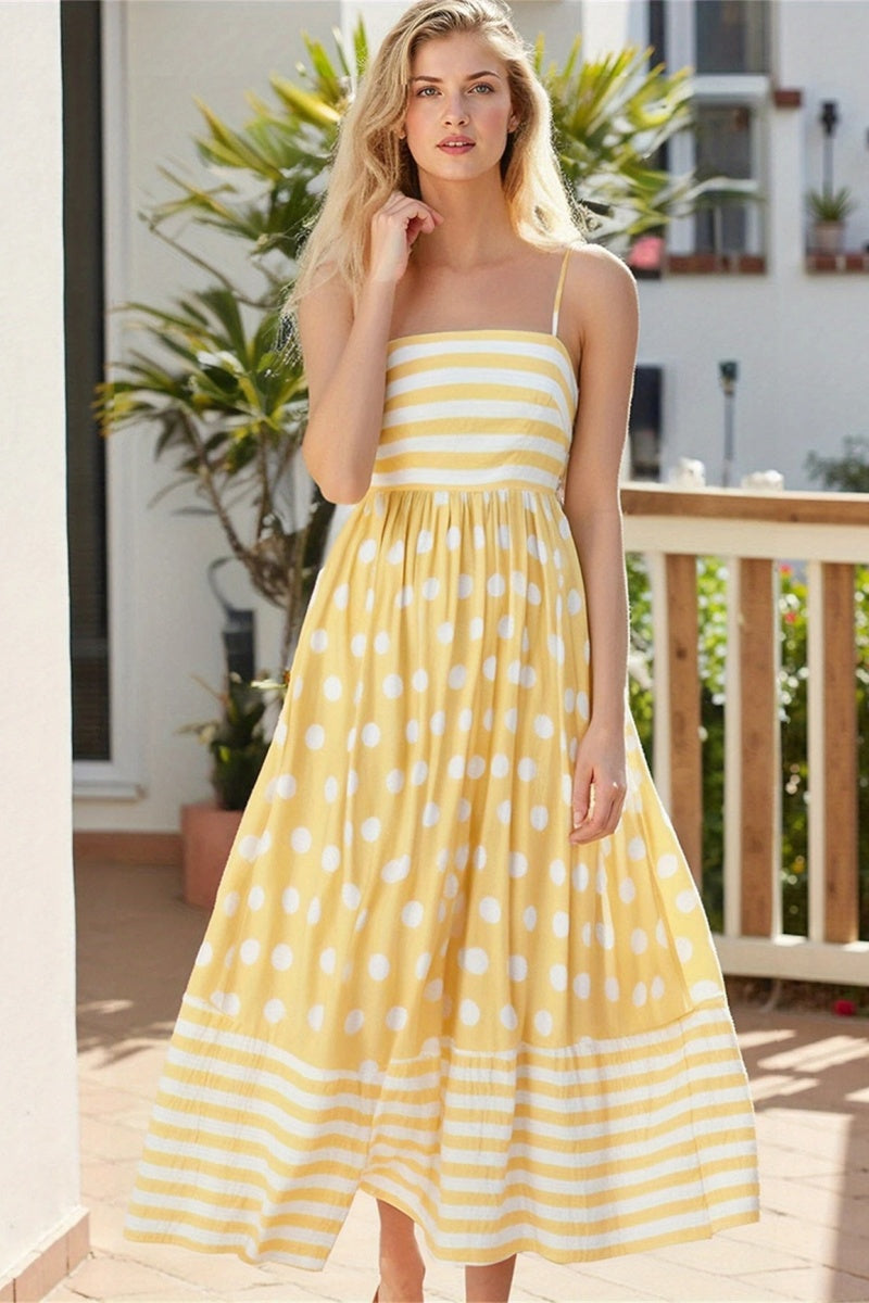 Camisole-Midikleid mit Polka Dots und quadratischem Ausschnitt