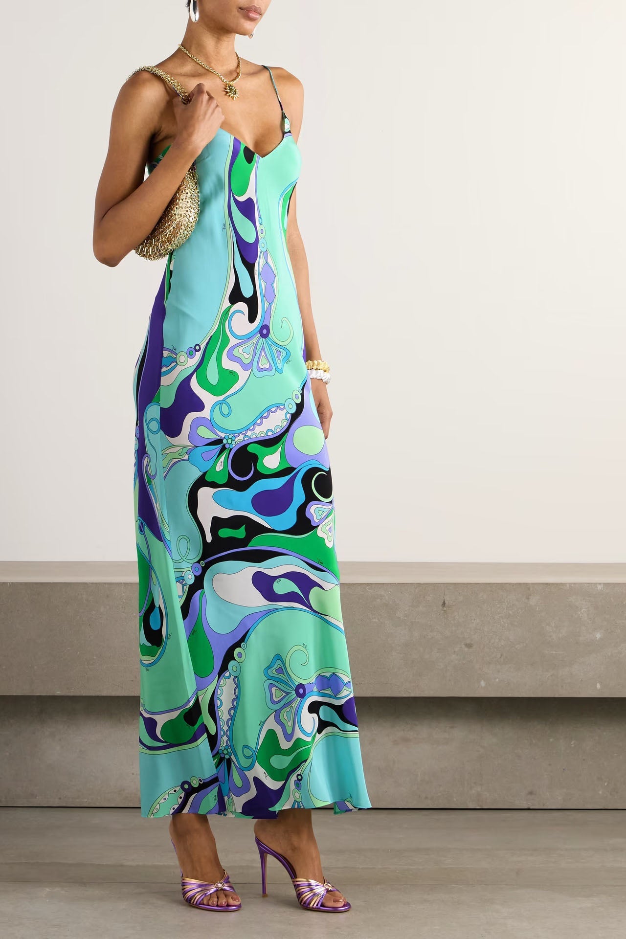 Marmo Printed Satin Maxi Dress