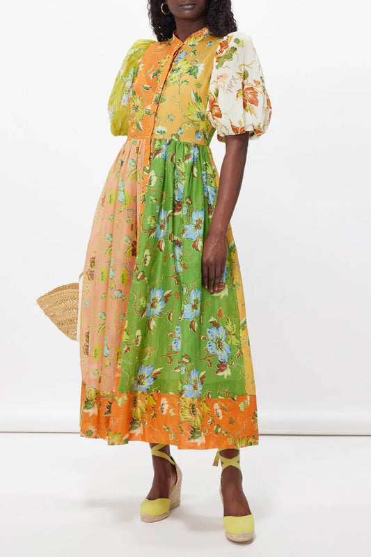 Floral Interlude Midikleid mit Puffärmeln