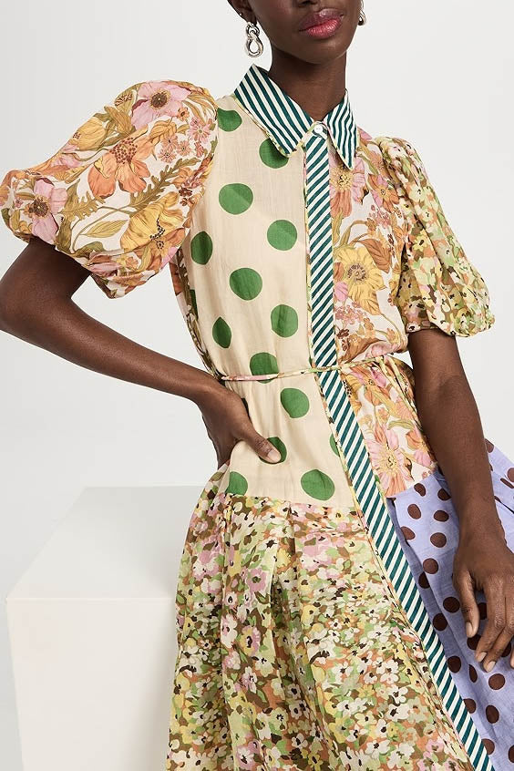 Vestido estampado empalmado Green Muse