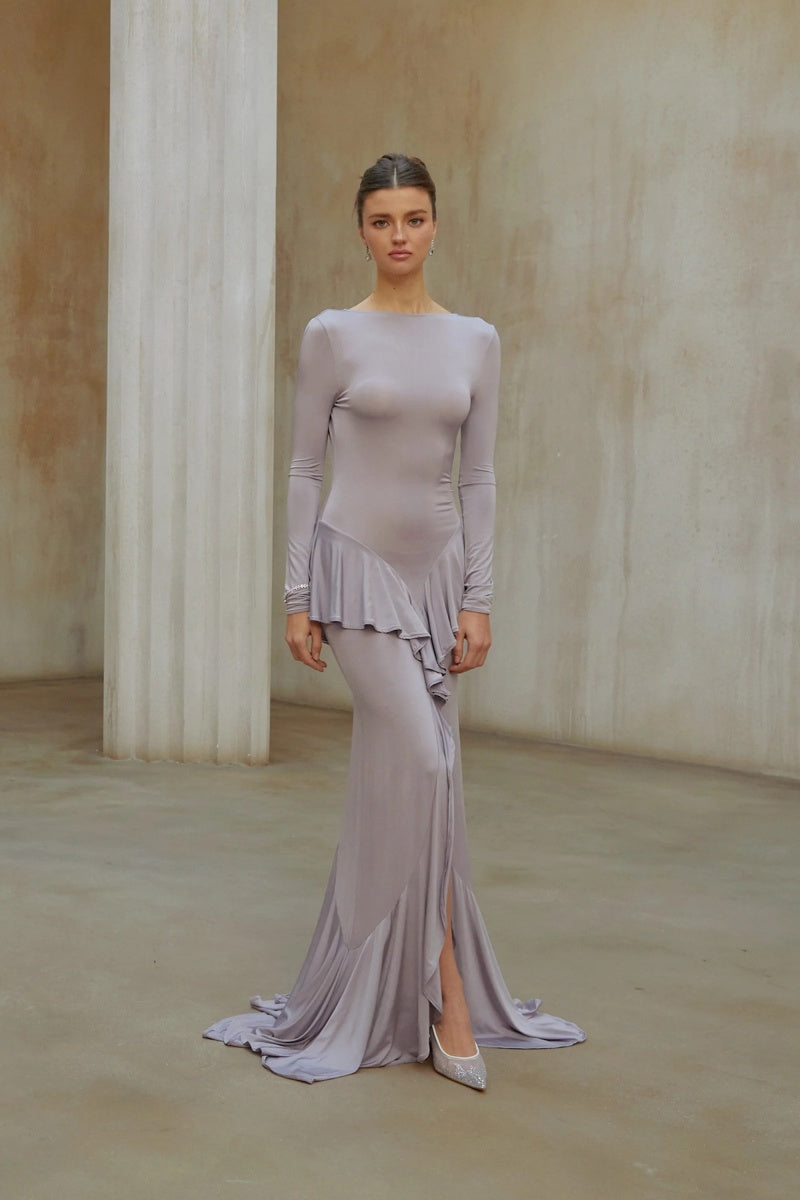 Xenia Purple Ruffle Detail Maxi Dress