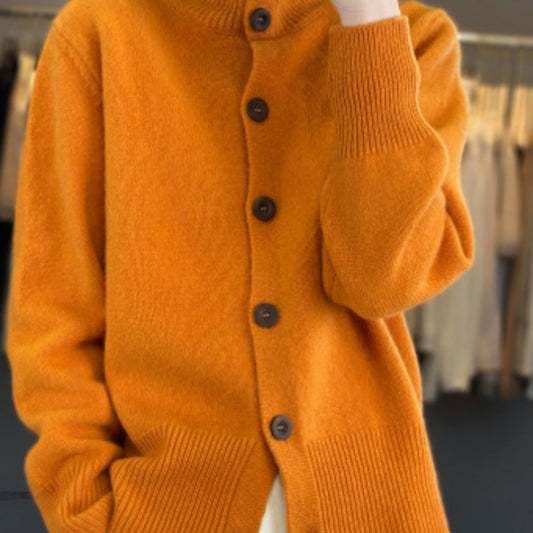 Turtleneck Solid Color Full Wool Loose Slimming Women's Cardigan Sweater