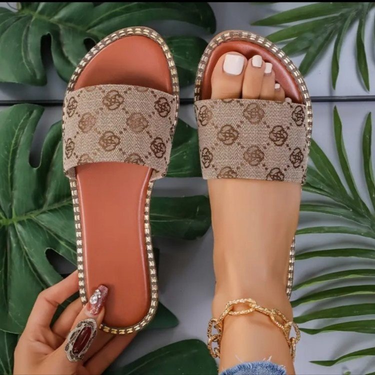 Sandalias planas con estampado de flores de verano para mujer, zapatillas antideslizantes, zapatos casuales de playa para vacaciones