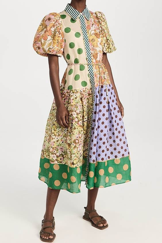 Vestido estampado empalmado Green Muse