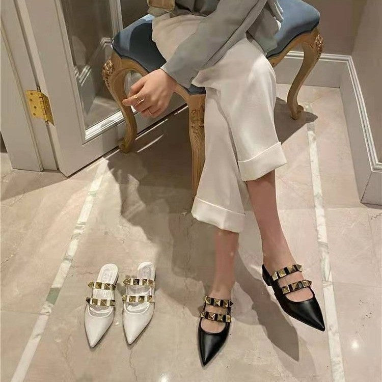 Baotou Half Drag Fashion Mid-heel Thick-heel Lazy Shoes Net Infrared Wear Sandals And Slippers Women