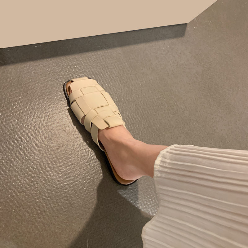 Baotou Drag Women Fashion All-match Retro Woven Soft Bottom Non-slip Sandals And Slippers Tide