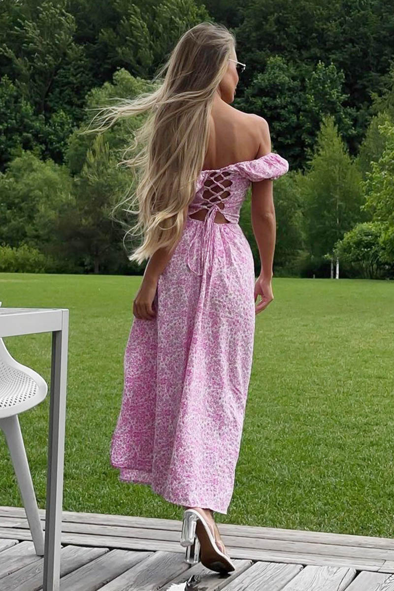 Vestido midi elegante con flores y cuello en U