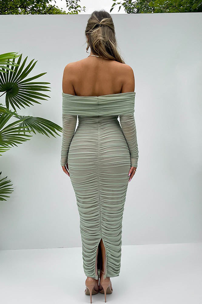 Vestido tubo ajustado con mangas raglán de malla