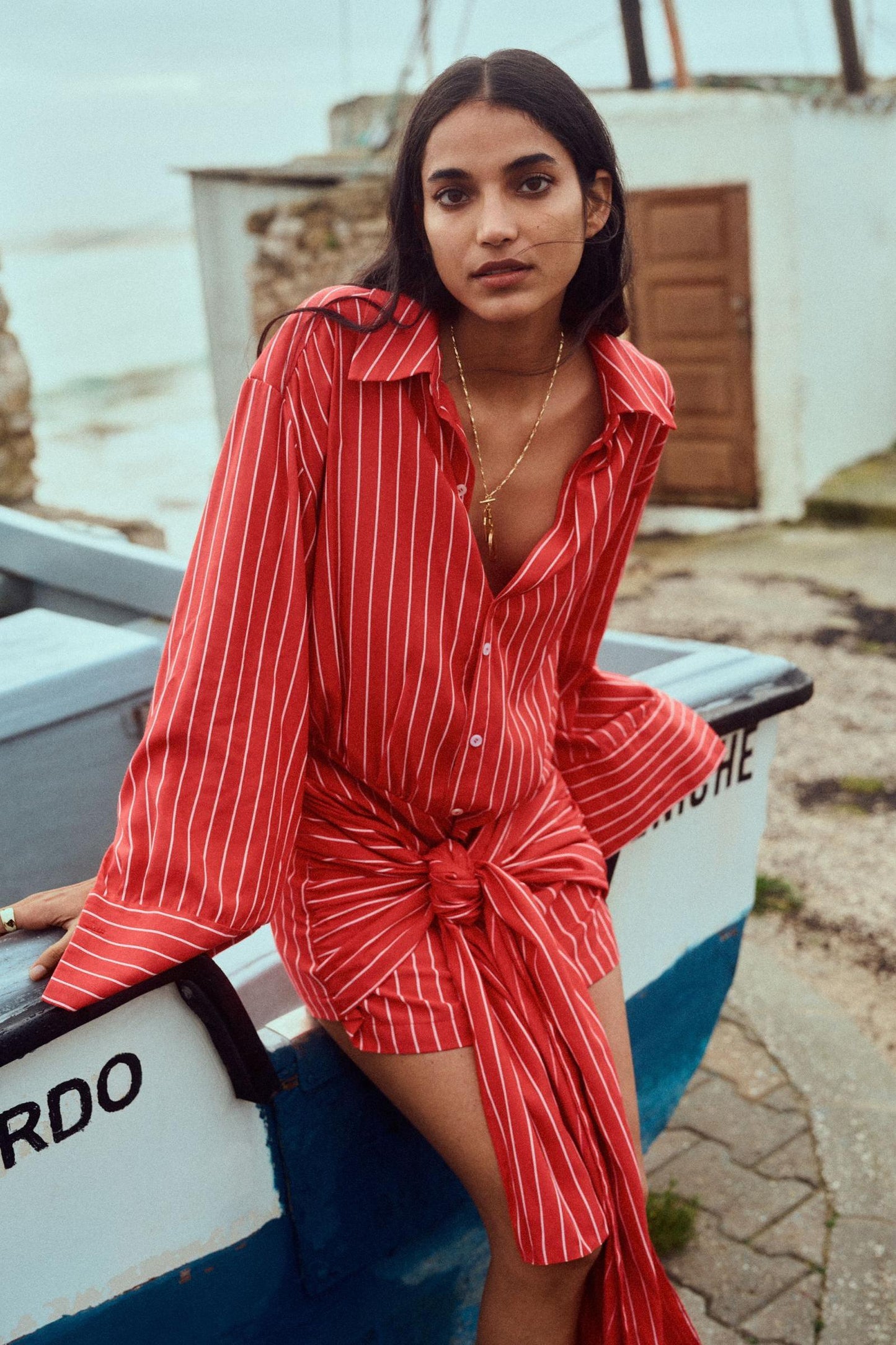 Vestido mini de rayas de manga larga Ella