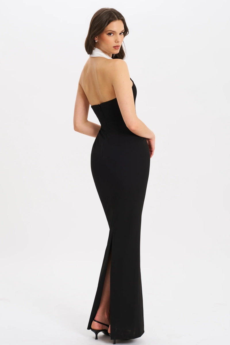 Raelyn – Schwarz-weißes Business-Casual-Maxikleid