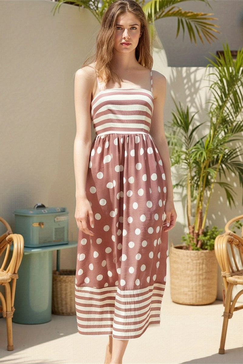 Camisole-Midikleid mit Polka Dots und quadratischem Ausschnitt