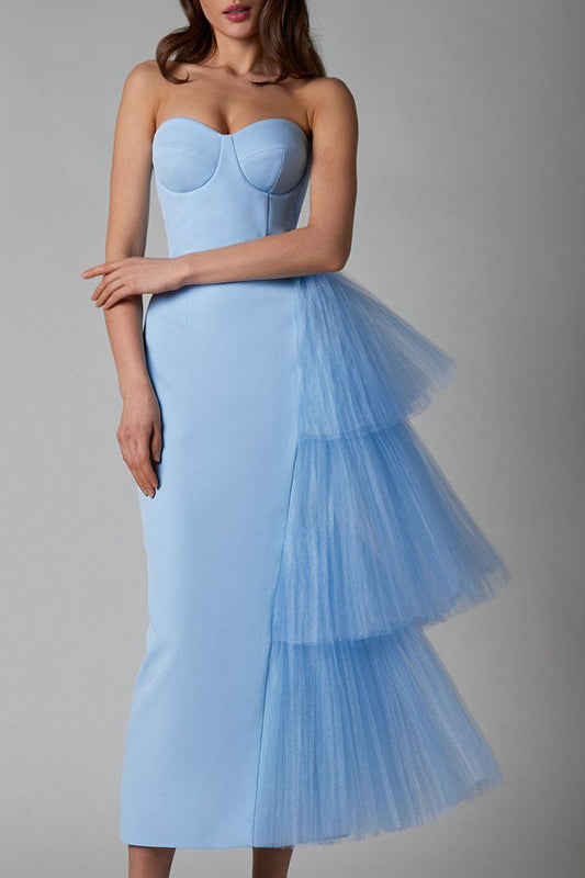 Niche French Bodycon Strapless Evening Maxi Dress