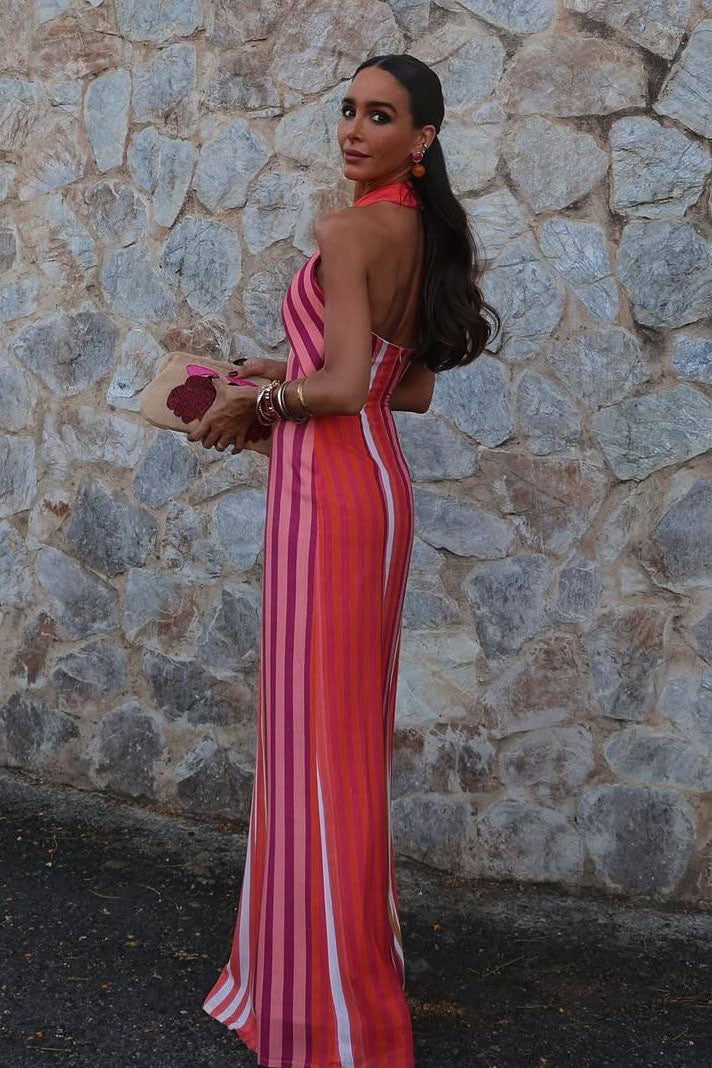 Sunset Samba Cross-Halter Stripe Dress