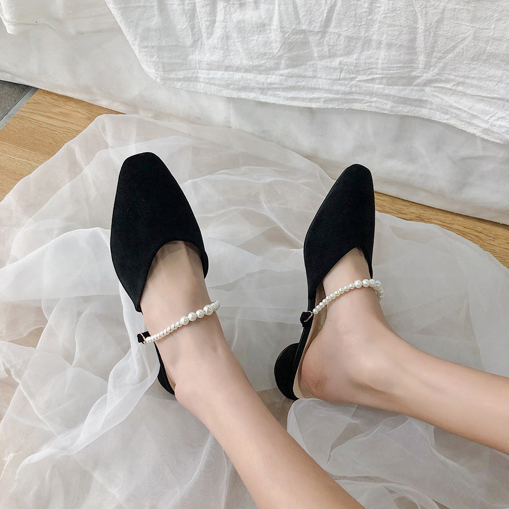 Sandals Square Head Pearl Muller Slippers