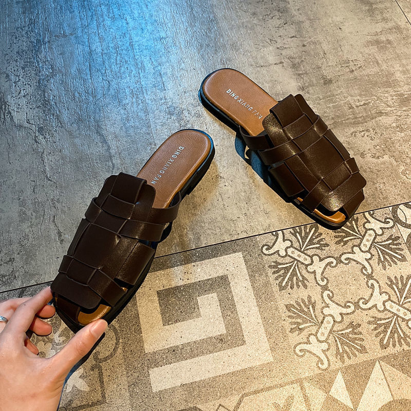 Baotou Drag Women Fashion All-match Retro Woven Soft Bottom Non-slip Sandals And Slippers Tide