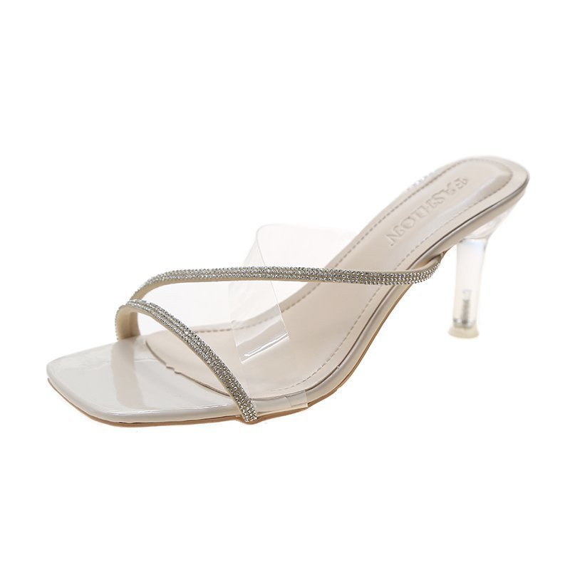 Women Wear Crystal Stiletto Sandals And Slippers