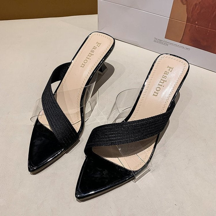 Pointed Stiletto Transparent Cross-strap Sandals And Slippers Women