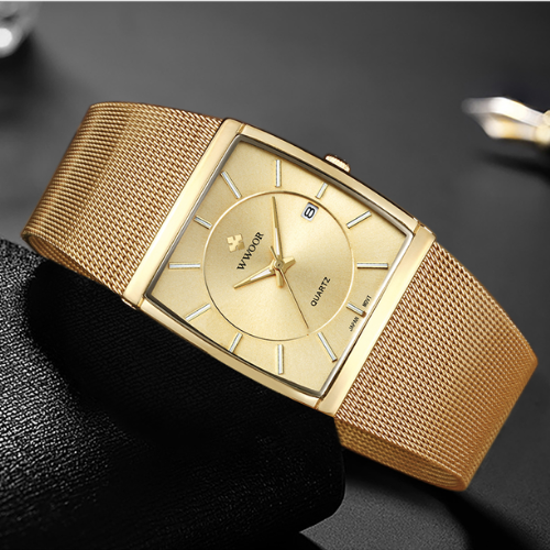 Unique Watch with 18k Gold Plated Mesh Bracelet