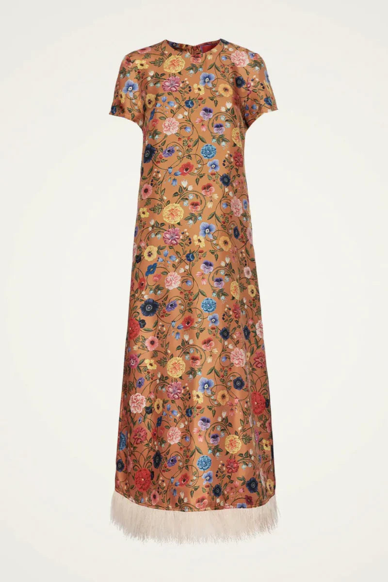 Floral - Printed Feather - Hem Dress
