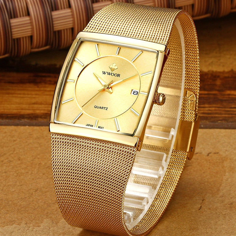 Unique Watch with 18k Gold Plated Mesh Bracelet