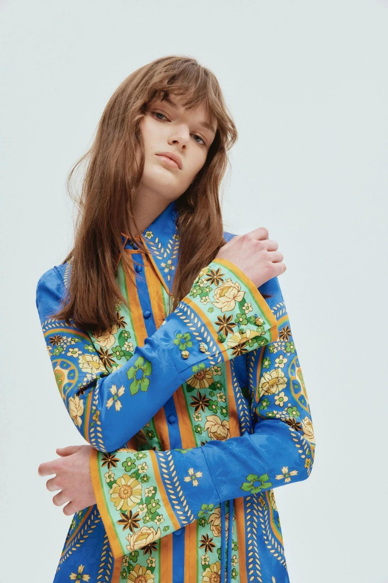 Minivestido floral de manga larga Lisbeth