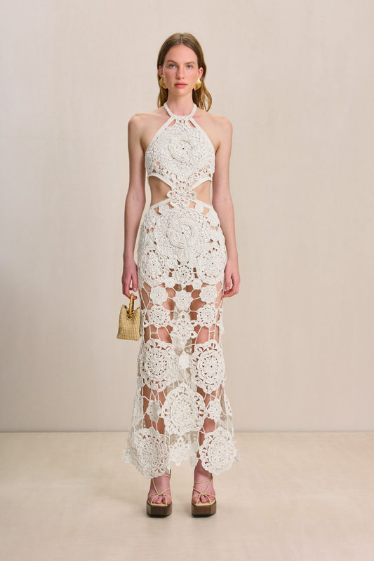 Vestido largo de algodón con cuello halter y aberturas Lucille