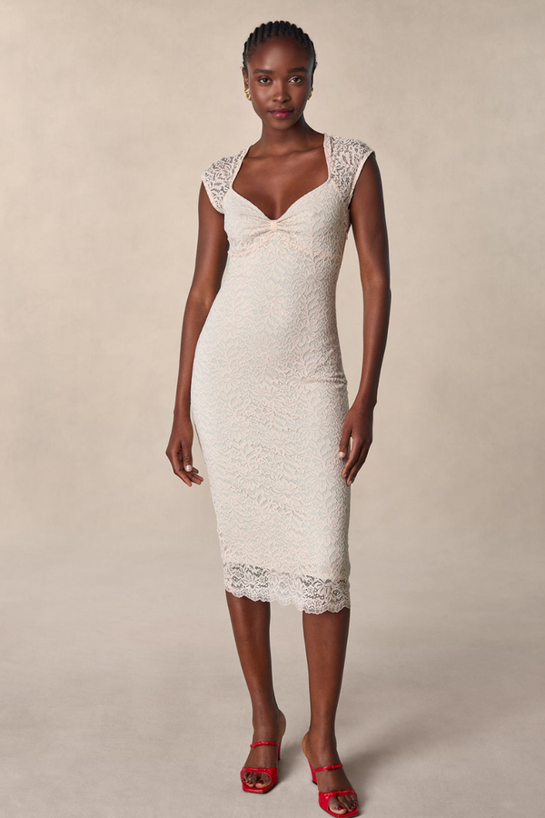 Nora Midikleid mit floraler Spitzenschleife