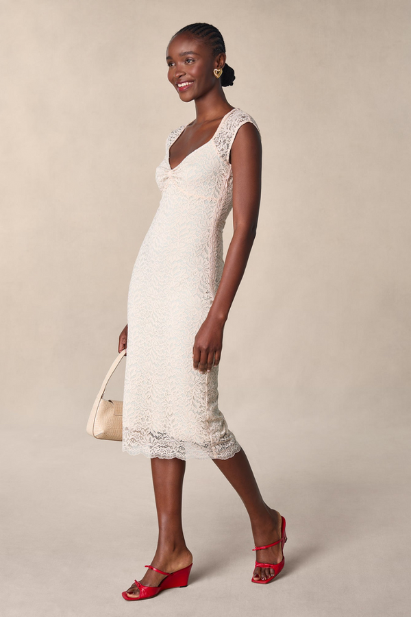 Nora Midikleid mit floraler Spitzenschleife