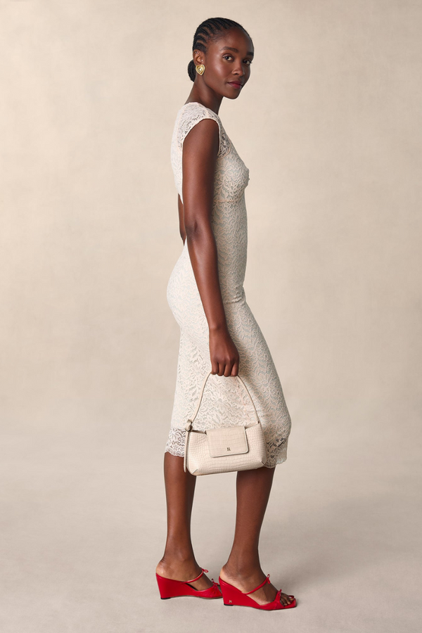 Nora Midikleid mit floraler Spitzenschleife