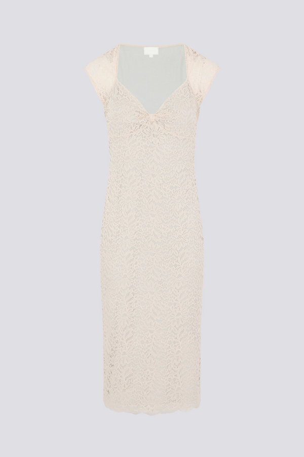 Nora Midikleid mit floraler Spitzenschleife