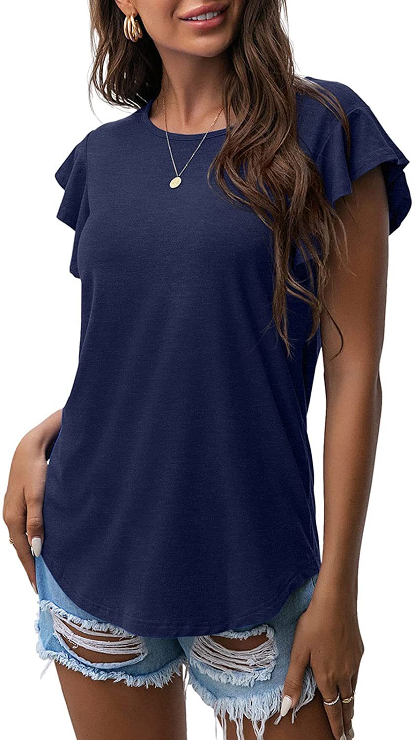 Women's Round Neck Ruffled Short Sleeve T-shirt