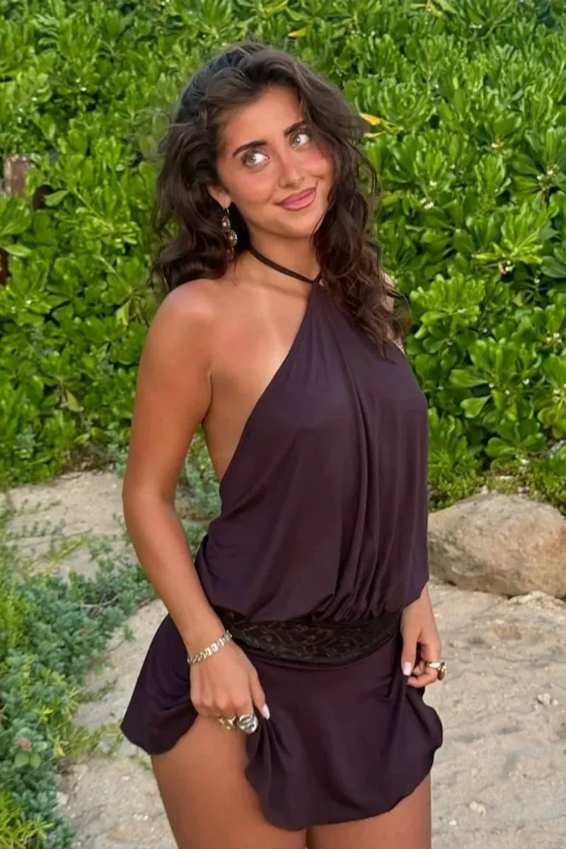 Minivestido de encaje con cuello halter Taylin