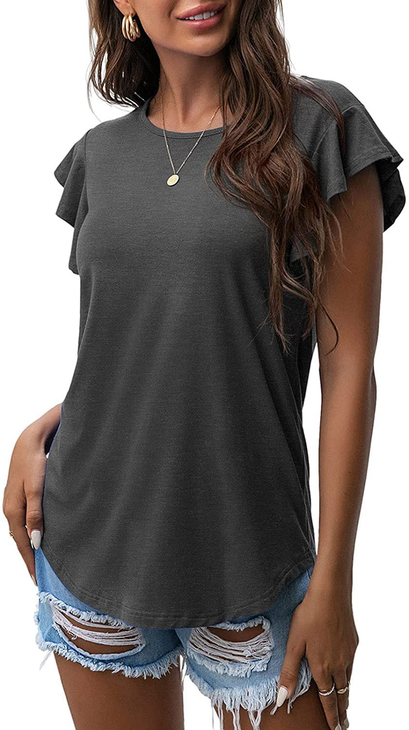 Women's Round Neck Ruffled Short Sleeve T-shirt