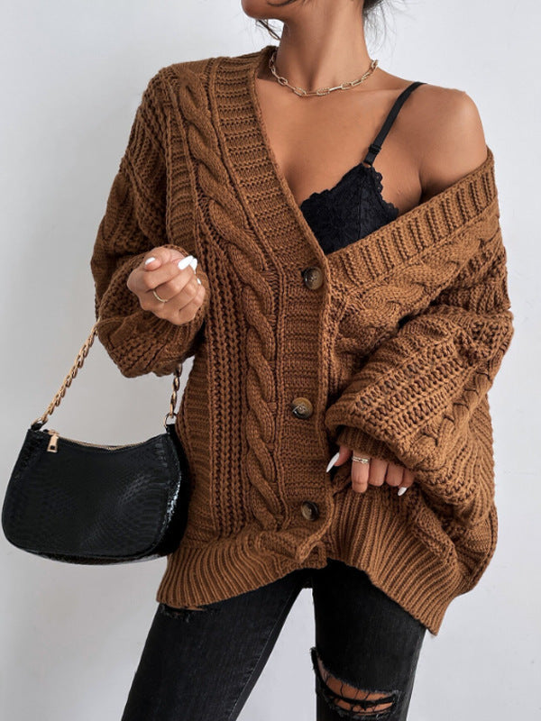 V-neck Sweater Women's Retro Fashion Loose Twist Knitted Coat
