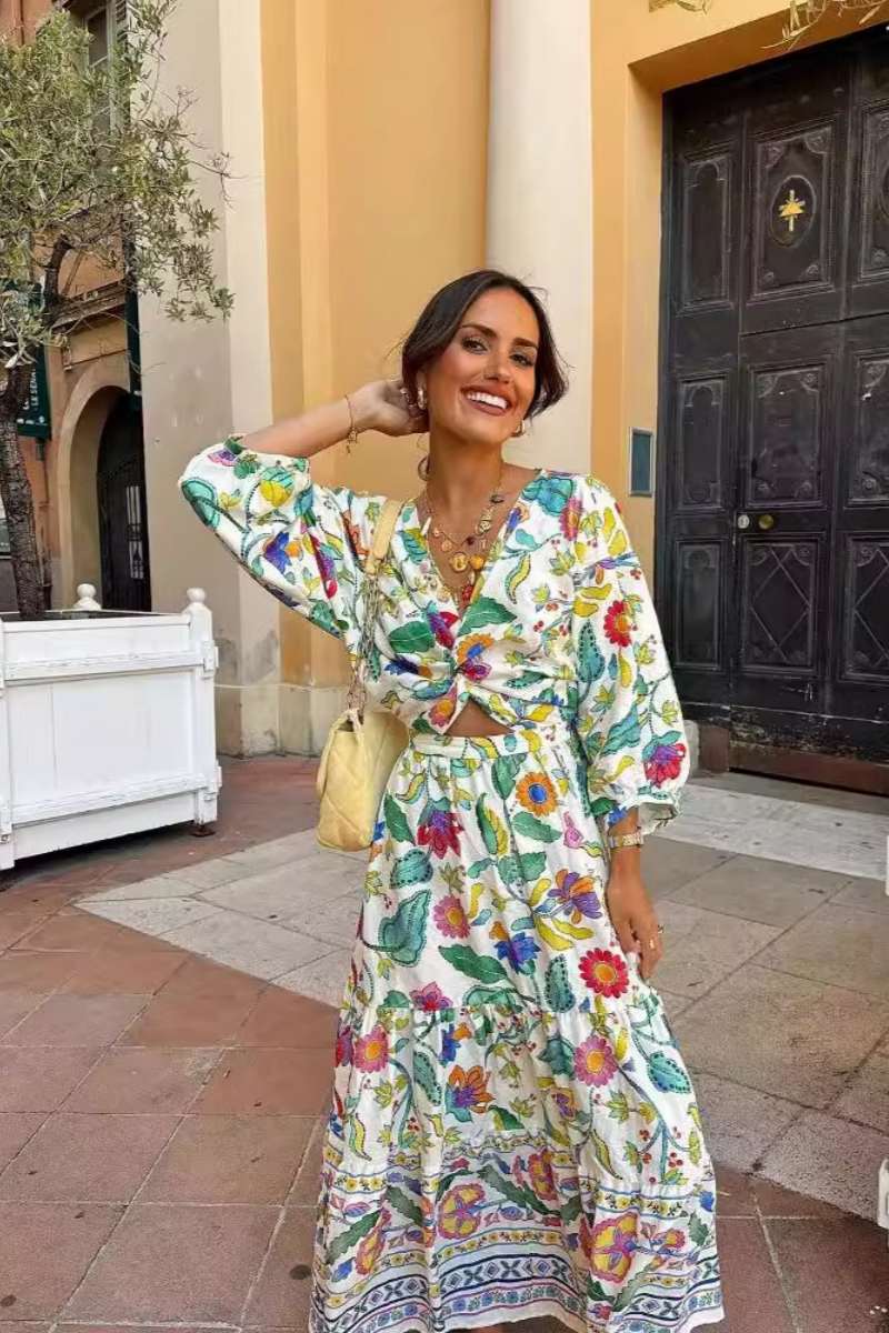 Vestido estampado con mangas de linterna