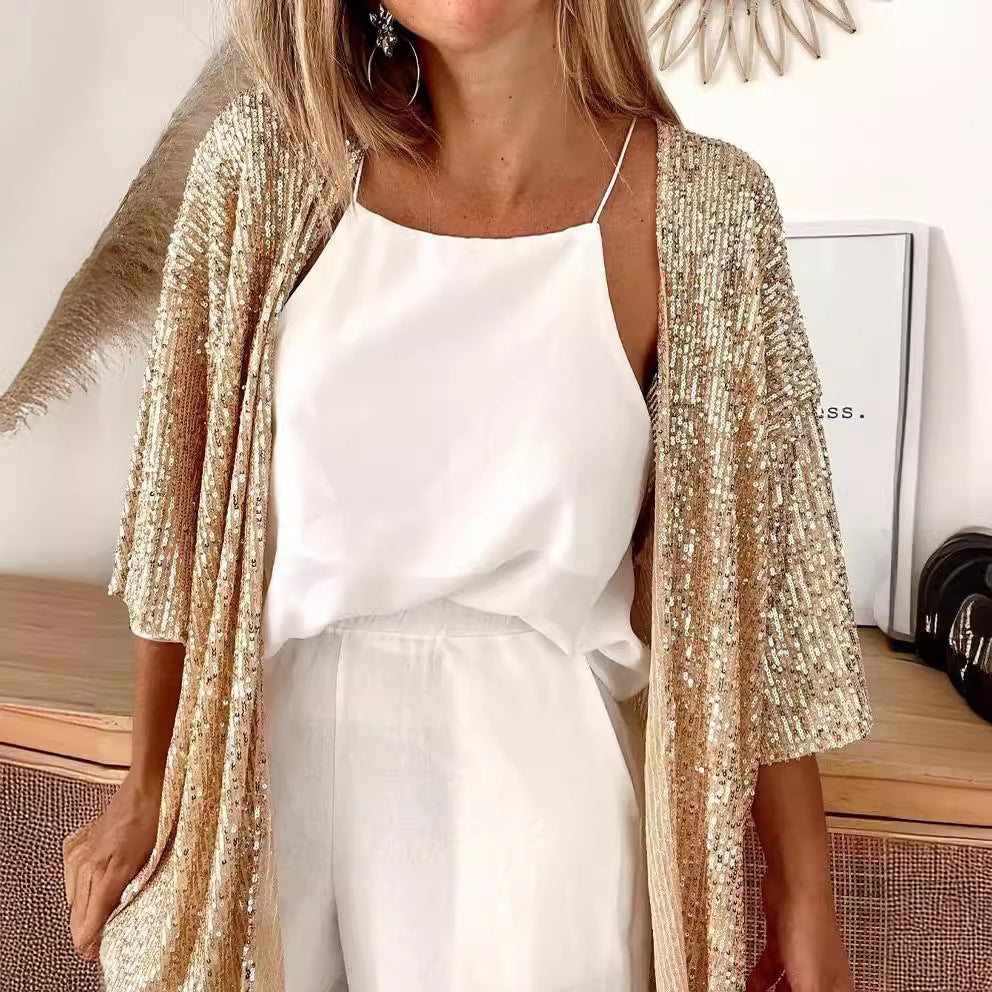 Women's Sequins Plus Size Baggy Coat