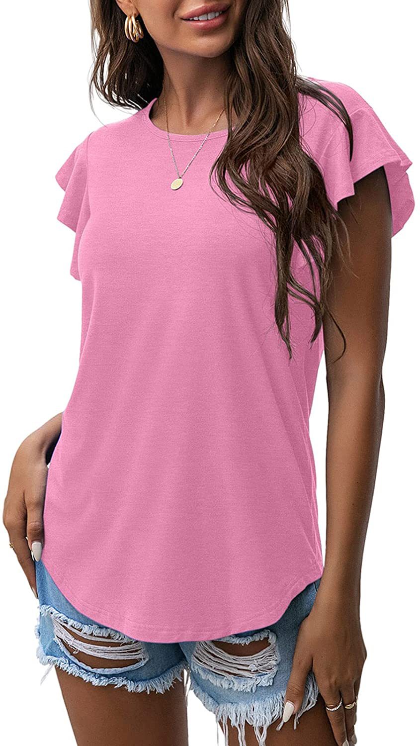 Women's Round Neck Ruffled Short Sleeve T-shirt