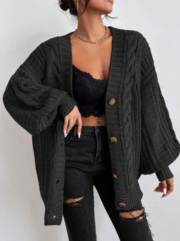V-neck Sweater Women's Retro Fashion Loose Twist Knitted Coat