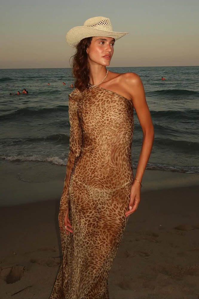 Leopard Mirage One-Shoulder-Kleid