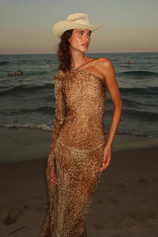 Vestido de un solo hombro con estampado de leopardo Mirage