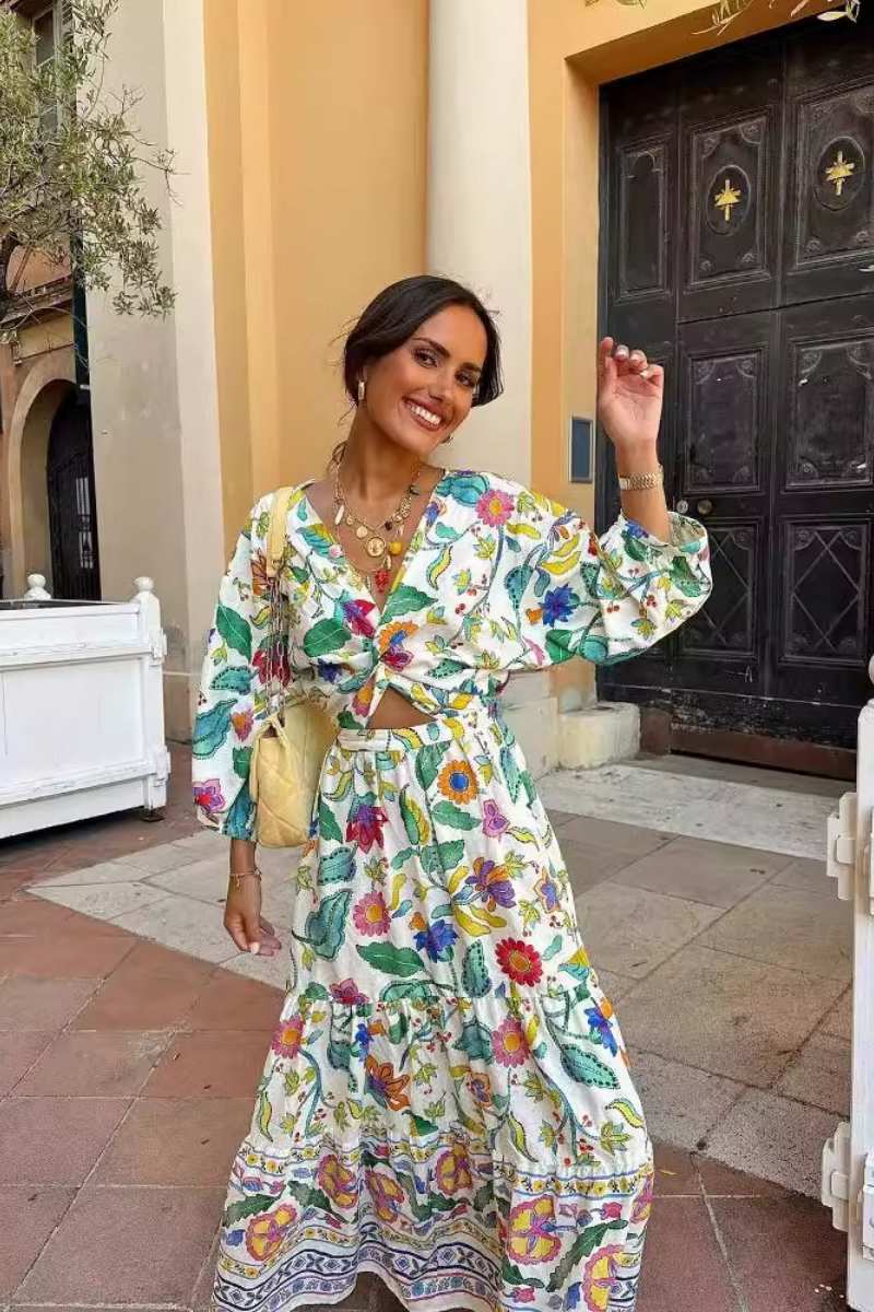 Vestido estampado con mangas de linterna