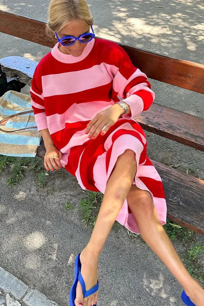 Vestido midi informal a rayas