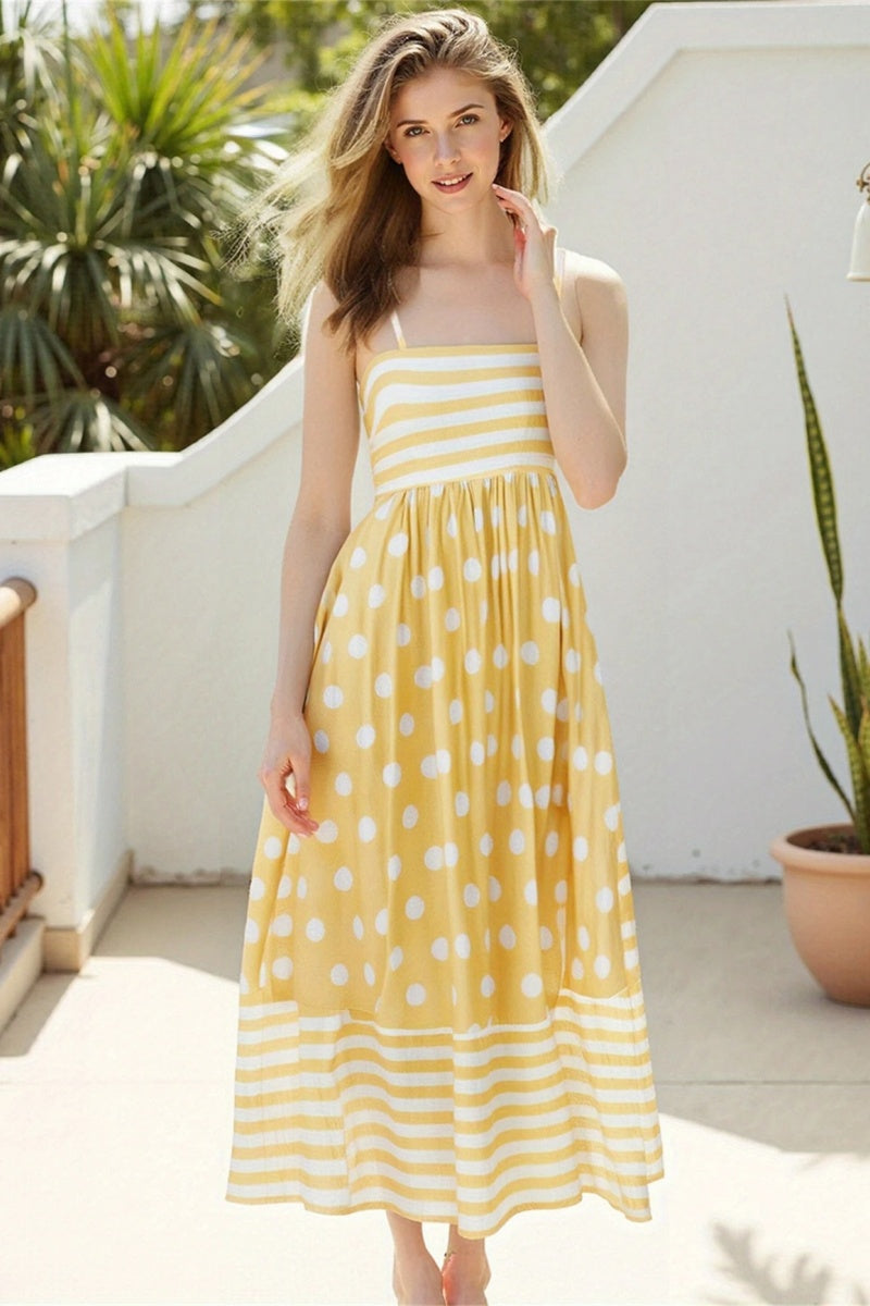 Camisole-Midikleid mit Polka Dots und quadratischem Ausschnitt